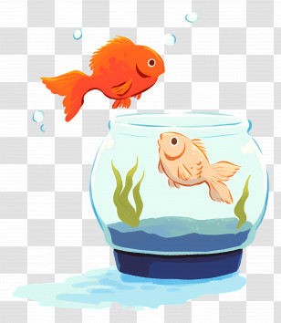 Goldfish Jumping - Fish Bowl Illustration With Swimming Goldfish Transparent PNG