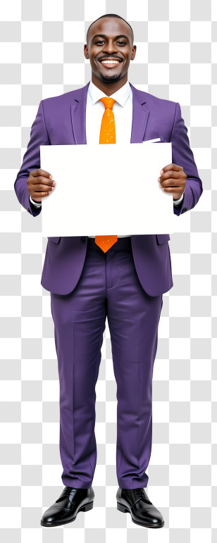 Businessman Holding Blank Placard - Man In Suit Holding Blank Sign Transparent PNG