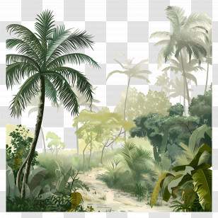 Tropical Forest Jungle - Tropical Jungle Forest With Palm Trees Transparent PNG