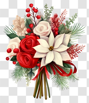 Christmas Bouquet - Festive Flower Bouquet With Christmas Theme Transparent PNG