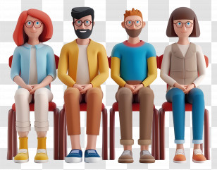 Sitting People Cartoon - Four Cartoon Characters Sitting Transparent PNG