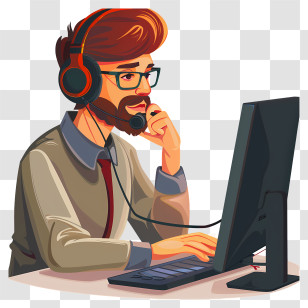 Technical Support - Man Working At Computer With Headset Transparent PNG