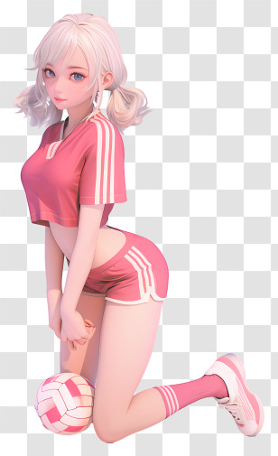 Volleyball Babe - Anime Girl In Pink Volleyball Uniform With Ball Transparent PNG