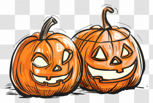 Carving Pumpkins - Two Carved Halloween Pumpkins Transparent PNG