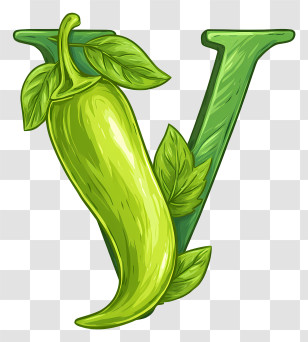 Green Vegan Symbol - Green Pepper With Letter V Design Transparent PNG