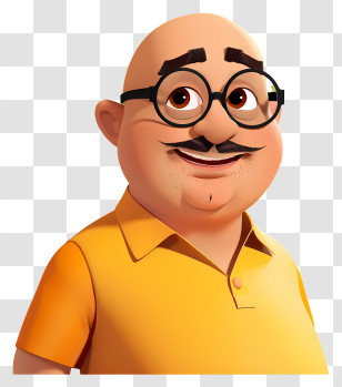 Motu Patlu - Cartoon Bald Man With Glasses Smiling Transparent PNG