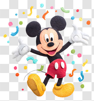 Mickey Mouse With Confetti - Cheerful Mouse With Confetti Transparent PNG