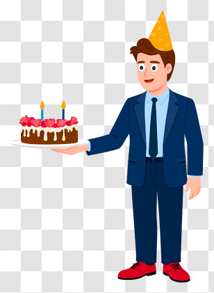 Man Carrying Birthday Cake - Man Holding Birthday Cake Transparent PNG
