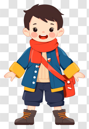 Animated Boy - Child In Winter Clothes With Scarf Transparent PNG