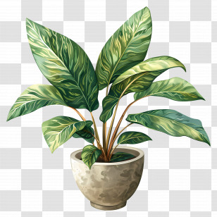 Potted Plant With Large Green Leaves - Potted Plant With Large Green Leaves Transparent PNG