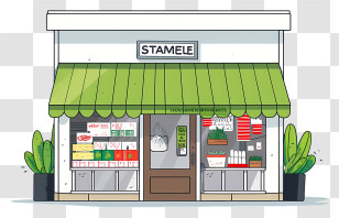 Small Storefront - Storefront Illustration With Green Awning Transparent PNG