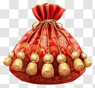 Money Bag - Red Bag With Gold Bells For Chinese New Year Transparent PNG
