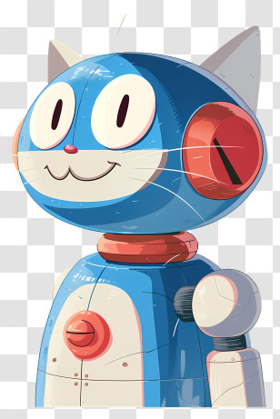 Cat Robot - Smiling Blue Robot Cat Transparent PNG
