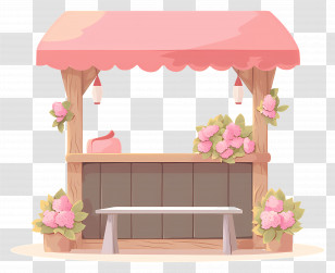 Wooden Market Stall - Flower Decorated Market Stall Transparent PNG