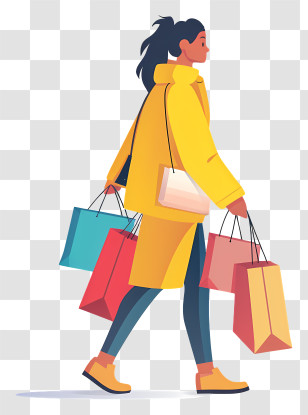 Woman Walking - Woman Carrying Shopping Bags In Stylish Illustration Transparent PNG