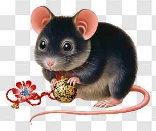 Zodiac Rat Icon - Cute Little Mouse Holding Ornament Transparent PNG