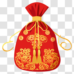 Fortune Bag - Red Ornamental Pouch With Golden Decorative Elements Transparent PNG
