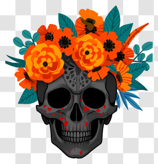 Halloween Skull Flowers - Decorative Skull With Flowers Transparent PNG