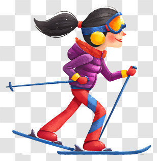 Girl Skiing Downhill - Girl Skiing In Colorful Winter Gear Transparent PNG