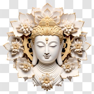 Buddha Statue - Buddha Head Statue With Mandala Floral Design Transparent PNG