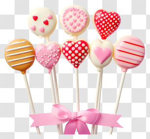 Lollipops - Heart-Shaped Cake Pops With Pink Designs Transparent PNG