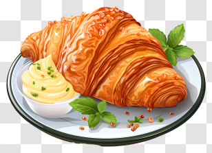 Croissant - Delicious Croissant With Cream And Mint Transparent PNG