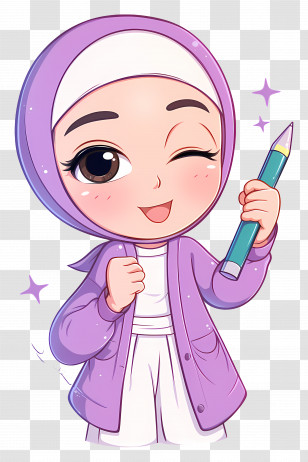 Muslim Girl Holding Pen - Creative Girl Holding Pencil Transparent PNG