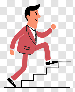 Businessman Climbing Stairs - Man In Red Suit Climbing Stairs Transparent PNG