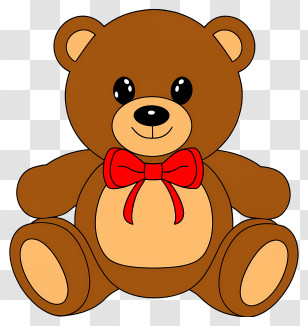 Cartoon - Cute Teddy Bear With Red Bow Transparent PNG
