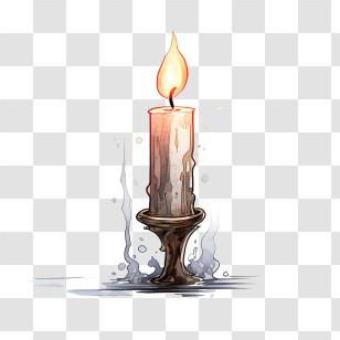 All Souls Day - Lit Candle With Wax Drips In Vintage Holder Transparent PNG