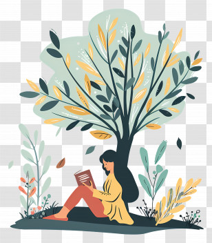 Girl Reading Book - Woman Reading Under A Tree Illustration Transparent PNG