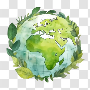Green Planet
 - Earth Illustration With Green Leaf Decoration Transparent PNG