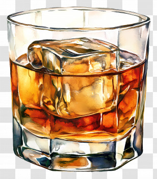 Watercolor Whiskey Glass - Whiskey Glass With Ice Illustration Transparent PNG