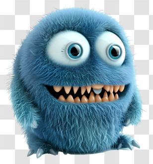 Plush Blue Creature - Cute Blue Furry Cartoon Monster Transparent PNG