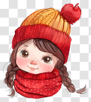 Knit Cap - Cute Girl In Winter Clothes With Braids Transparent PNG