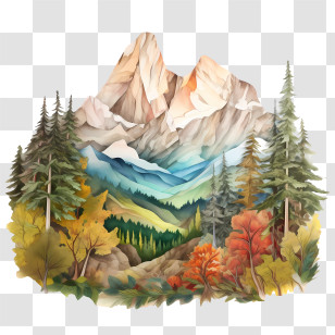 Mountain Forest - Mountain Landscape Illustration With Trees And Autumn Colors Transparent PNG