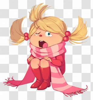 Cindy Lou Who - Yawning Girl In Red Winter Outfit With Scarf Transparent PNG