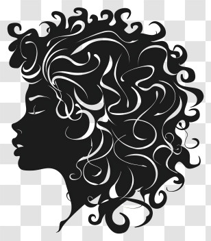 Female Face Silhouette - Elegant Silhouette Of Woman With Curly Hair Transparent PNG