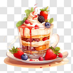 Dessert Day - Layered Dessert With Whipped Cream And Berries In A Glass Cup Transparent PNG