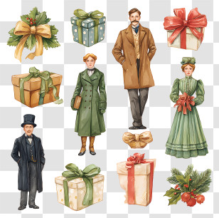 Victorian Christmas Gifts - Victorian People With Holiday Gifts Transparent PNG