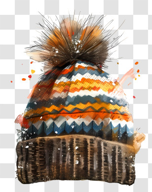Beanie Hat - Colorful Knitted Hat With Pom-Pom Transparent PNG