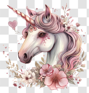 Valentine Unicorn - Unicorn With Floral Design In Pastel Colors Transparent PNG