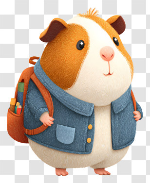Guinea Pig With Backpack - Adorable Guinea Pig Student Character Transparent PNG