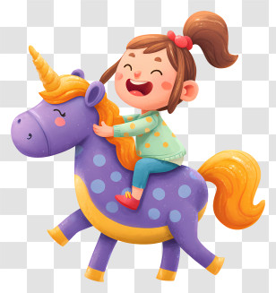 Little Girl Riding On Unicorn - Girl Riding A Purple Unicorn Transparent PNG