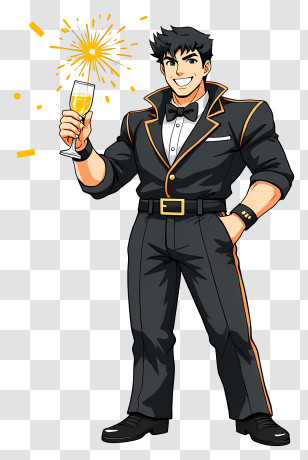 Muscular Anime Man - Dapper Man Toasting Celebration Transparent PNG