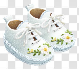 Baptism Baby Shoes - White Baby Shoes With Floral Design Transparent PNG