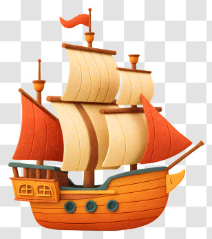 Wooden Ship - Sailing Ship With Colorful Sails Transparent PNG