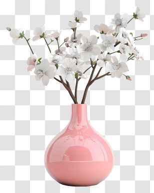 Vase With Flowers - White Cherry Blossoms In Pink Ceramic Vase Transparent PNG