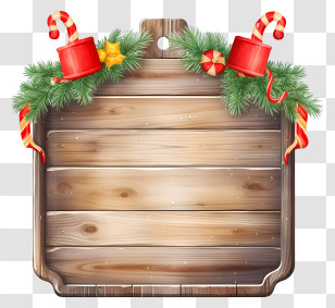 Holiday Sign - Festive Wooden Board With Christmas Decorations Transparent PNG