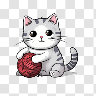 Cat Playing Yarn Ball - Cute Cat Holding Yarn Ball Transparent PNG